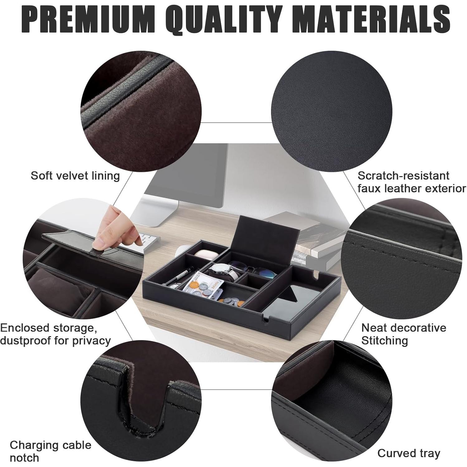 Bandeja de Valet IBURTEN para Hombres, Organizador de Mesita de Noche, 7 Compartimentos