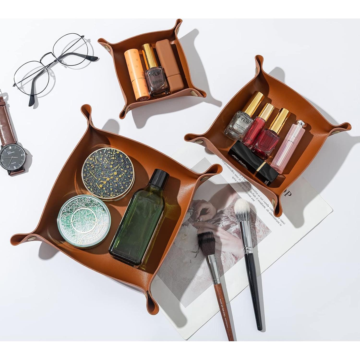 3 Packs Bandeja de Cuero PU Tskijun Organizador Vintage Marrón