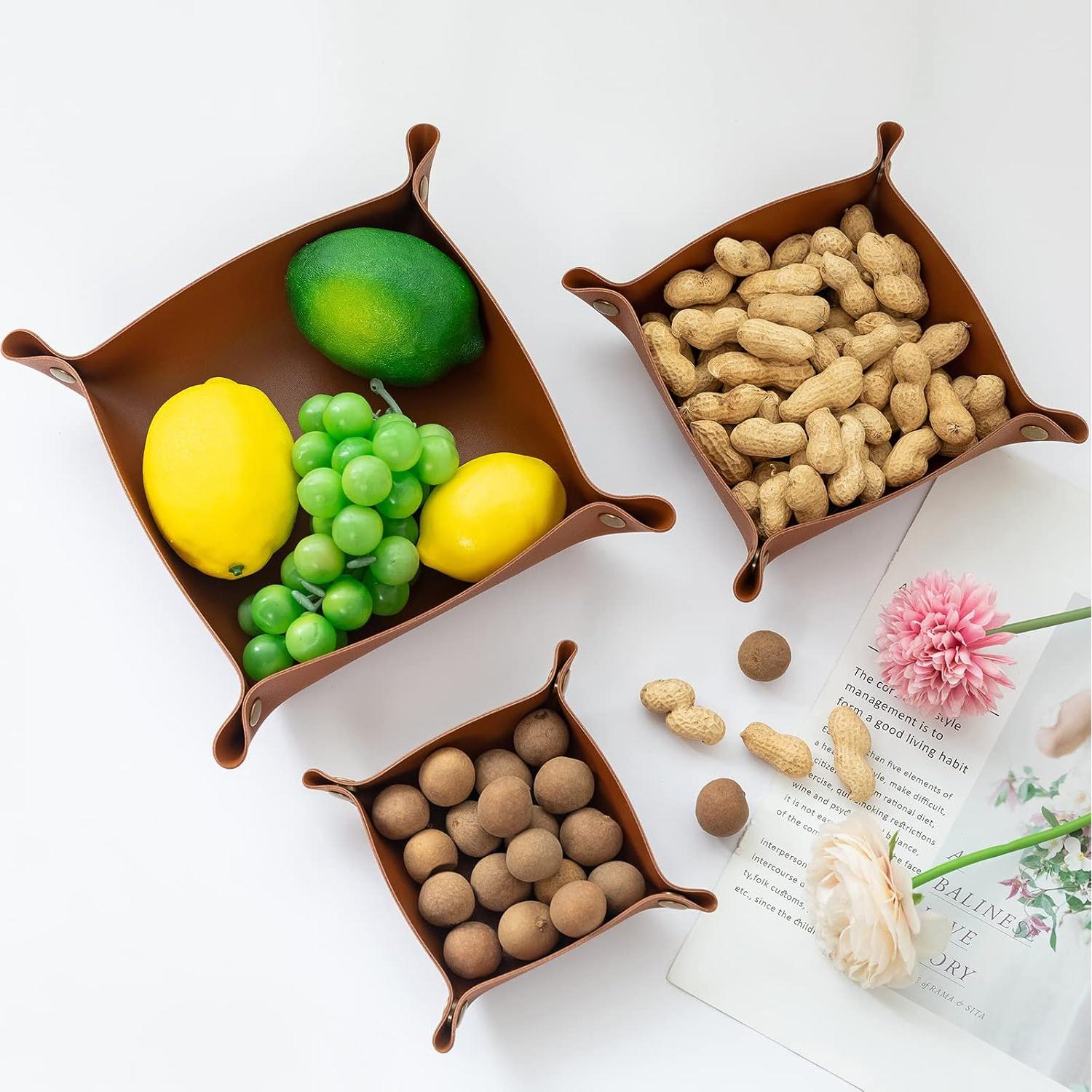 3 Packs Bandeja de Cuero PU Tskijun Organizador Vintage Marrón