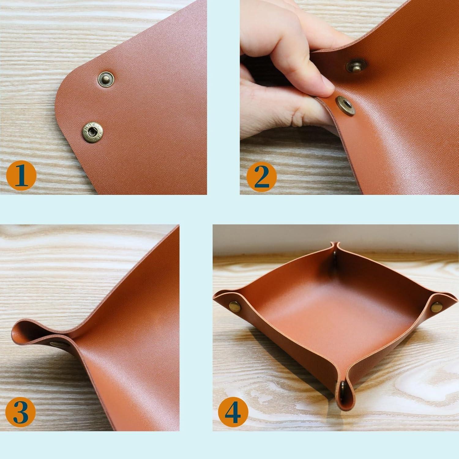 3 Packs Bandeja de Cuero PU Tskijun Organizador Vintage Marrón