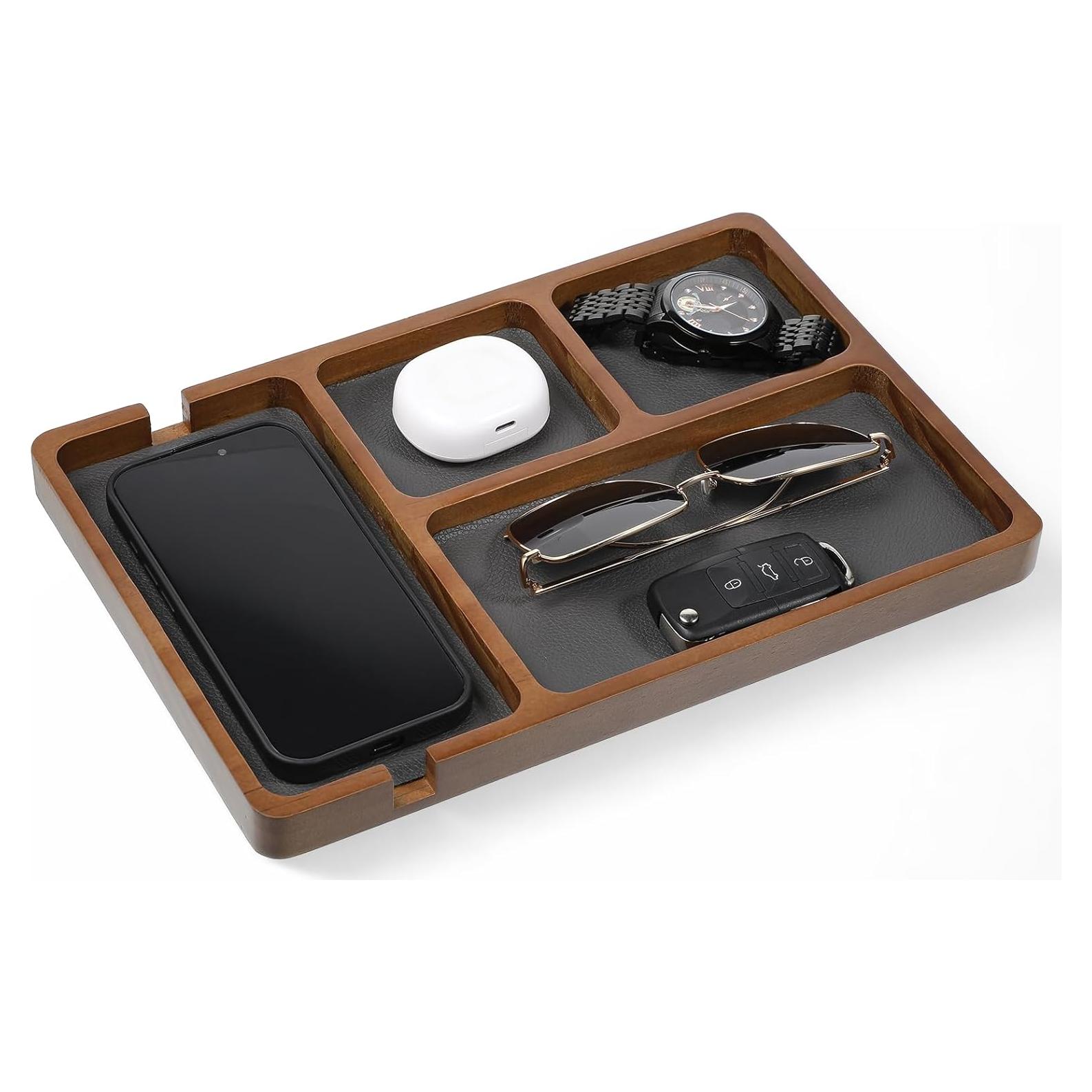 Bandeja de Valet de Madera de Sándalo Negra 29.5x20cm