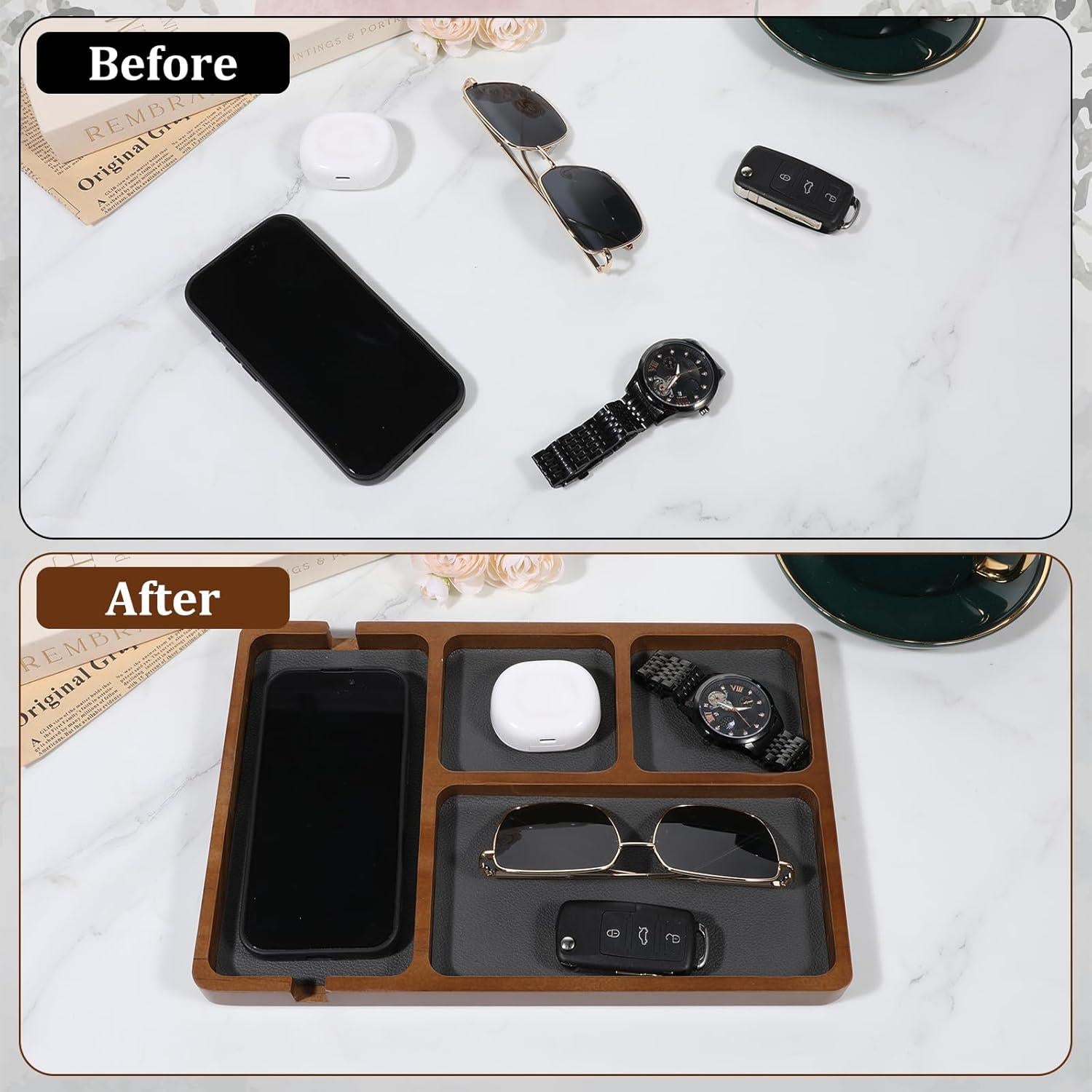 Bandeja de Valet de Madera de Sándalo Negra 29.5x20cm