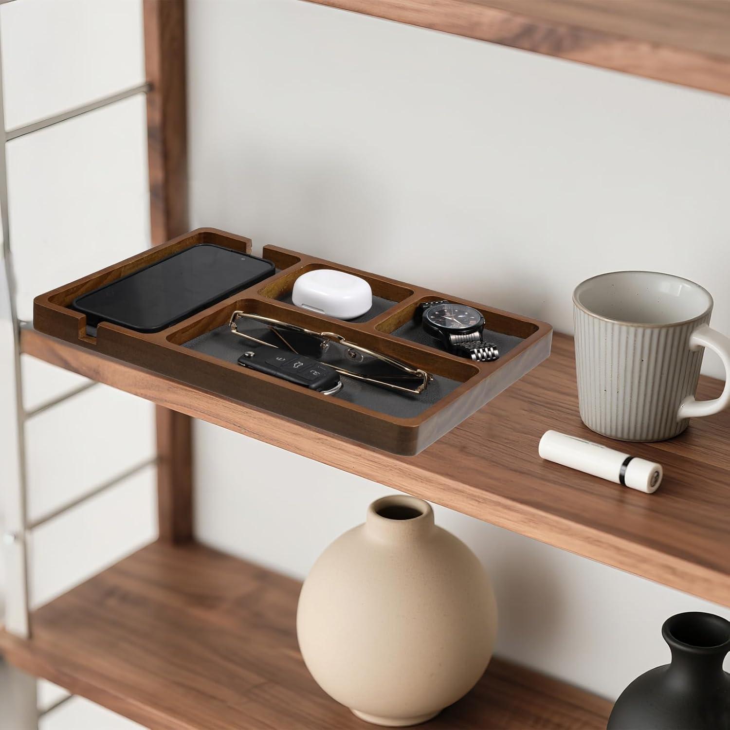 Bandeja de Valet de Madera de Sándalo Negra 29.5x20cm