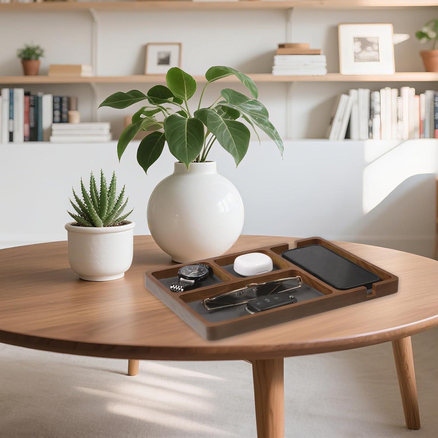 Bandeja de Valet de Madera de Sándalo Negra 29.5x20cm