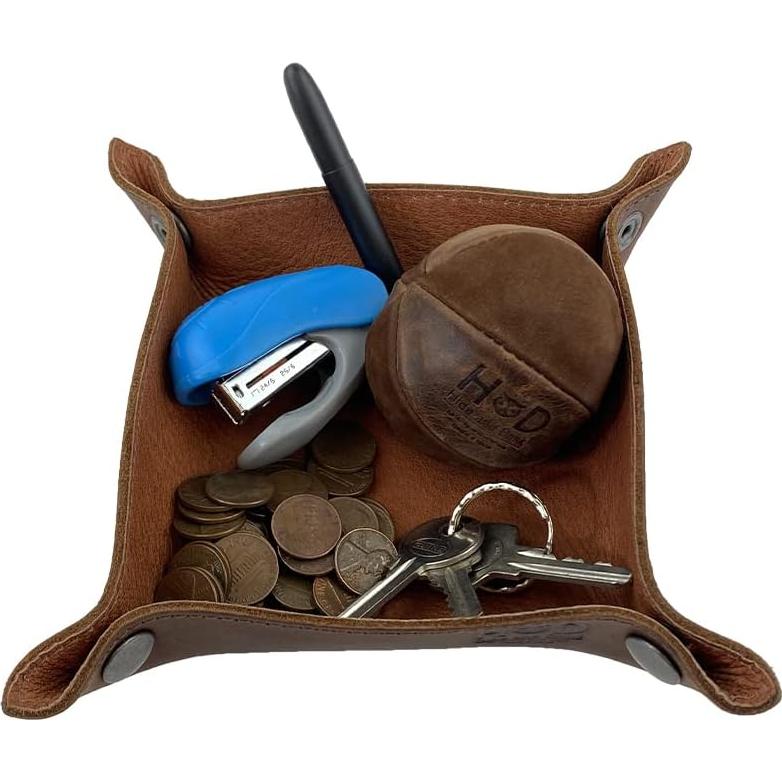 Bandeja de Cambio Hide & Drink Cuero Canela Hecha a Mano