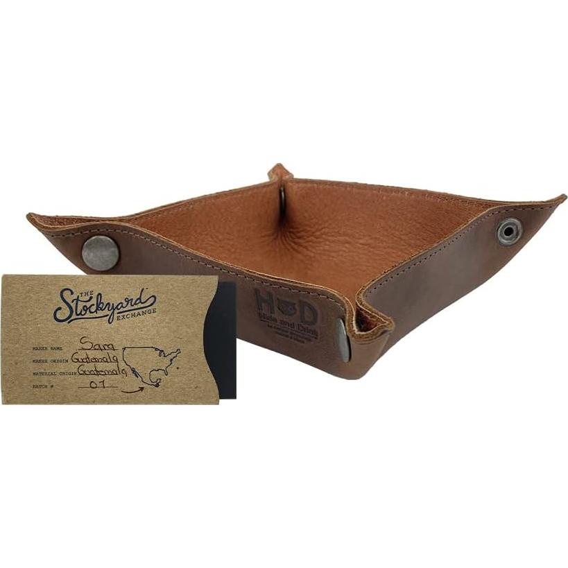 Bandeja de Cambio Hide & Drink Cuero Canela Hecha a Mano