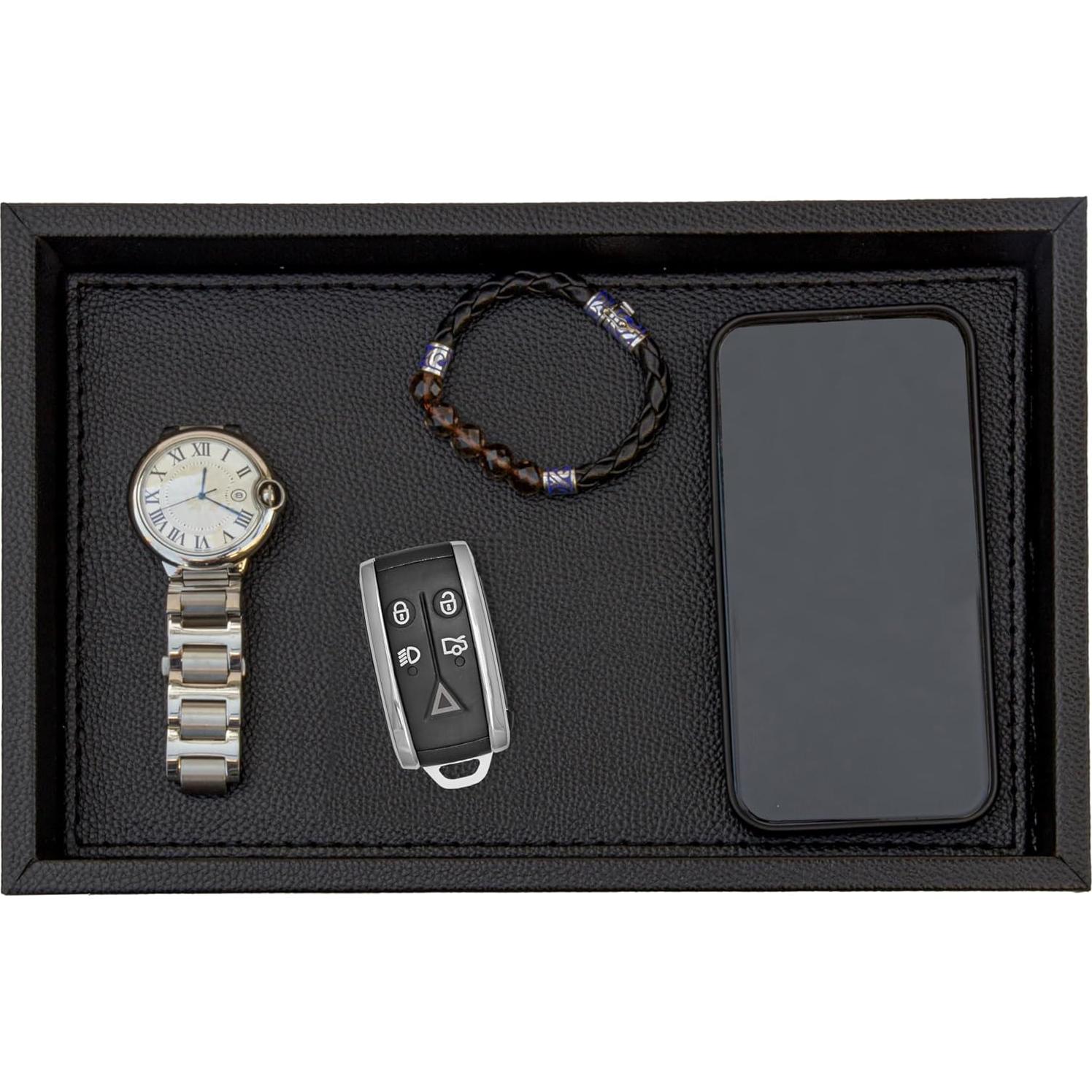 Bandeja de Cuero Sintético MOENA - Organizador Elegante Negro Mate