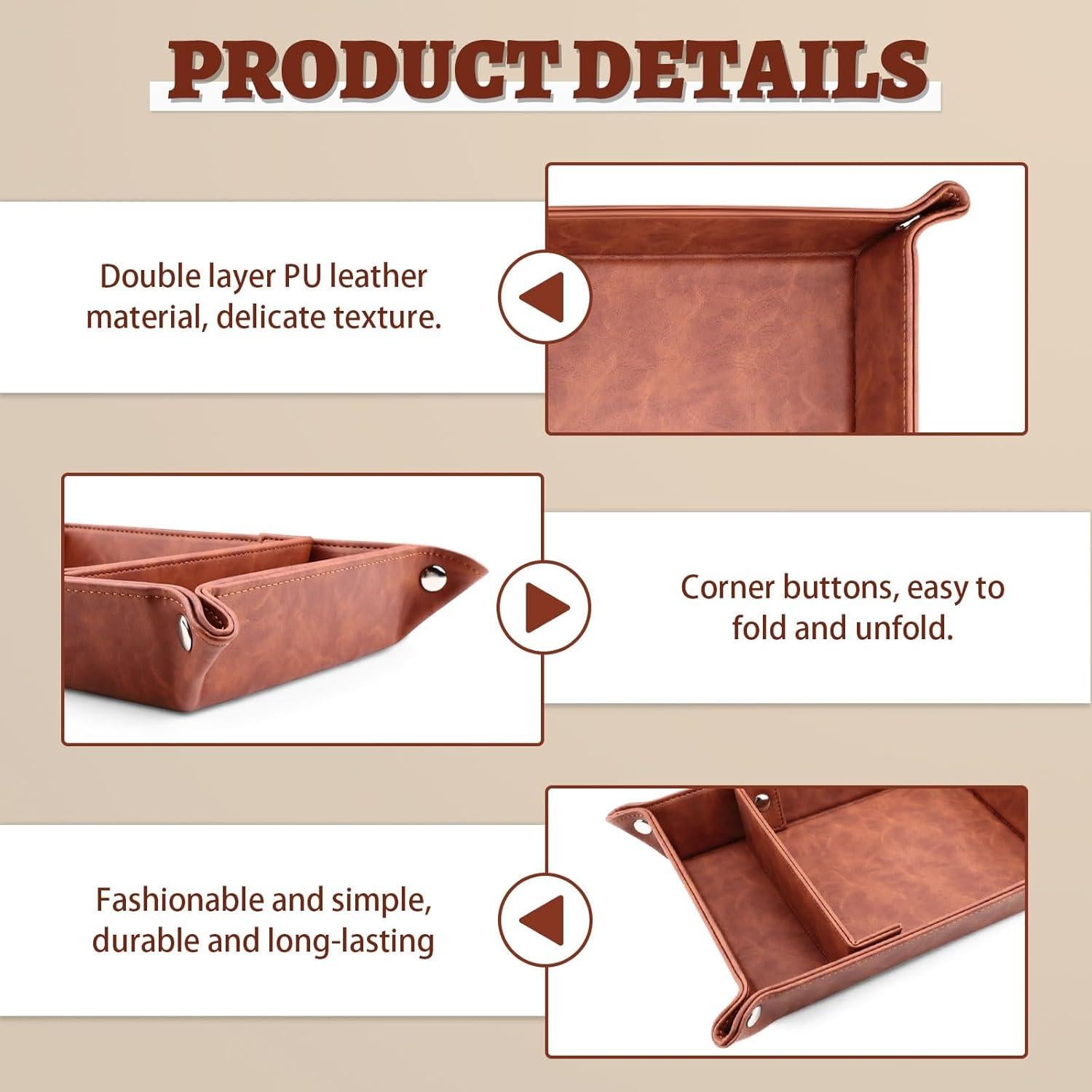 Bandeja de Cuero Diakey Plegable 2 Compartimentos Marrón