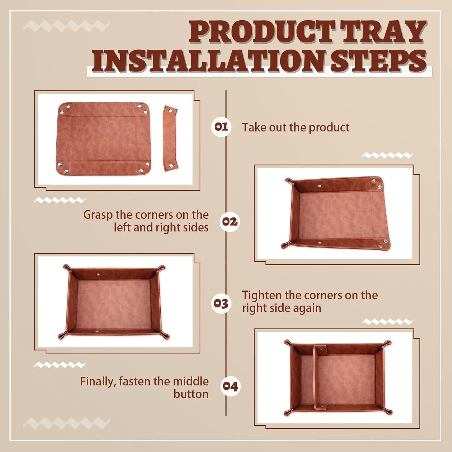 Bandeja de Cuero Diakey Plegable 2 Compartimentos Marrón