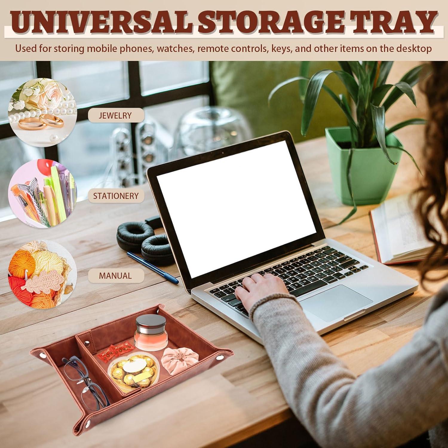 Bandeja de Cuero Diakey Plegable 2 Compartimentos Marrón