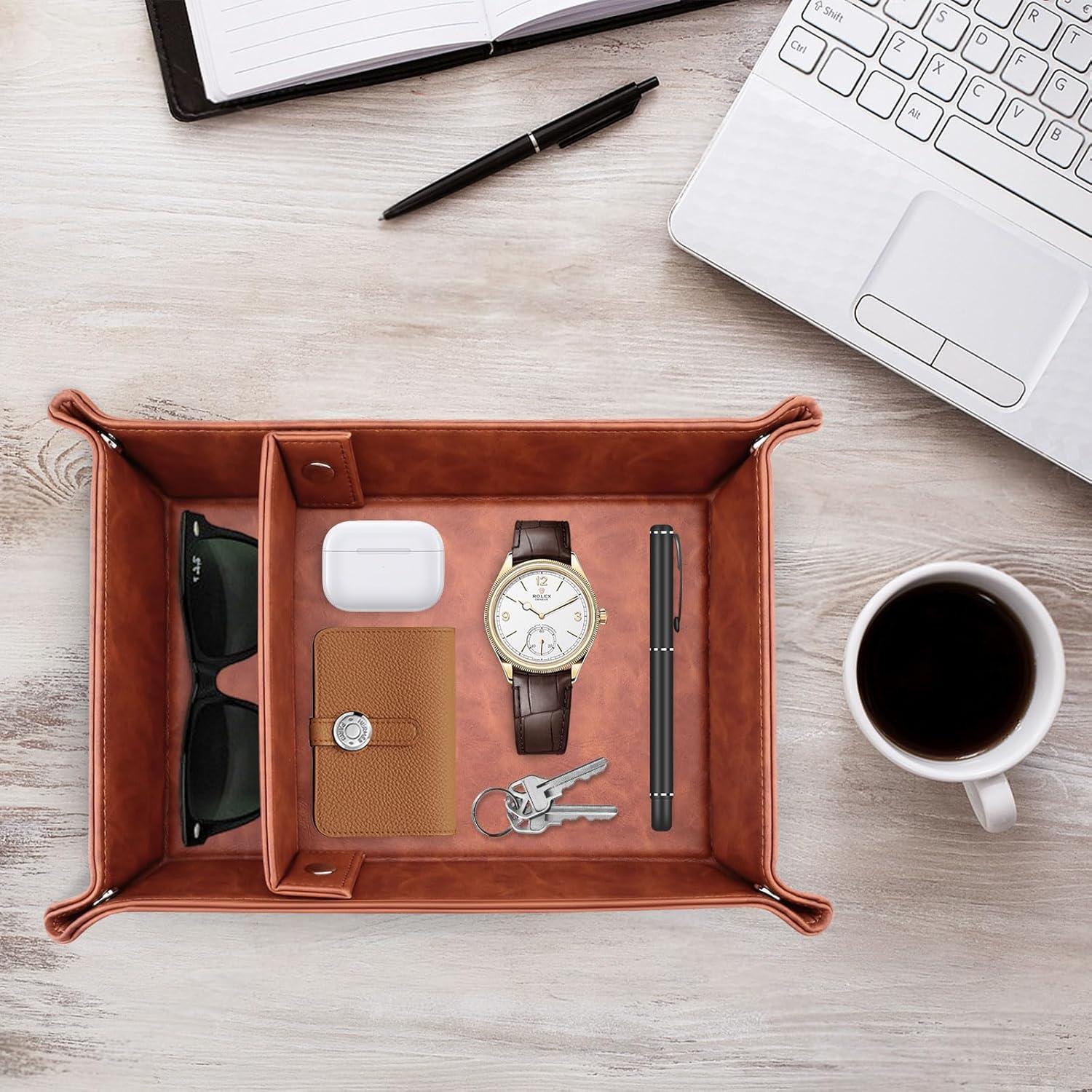 Bandeja de Cuero Diakey Plegable 2 Compartimentos Marrón