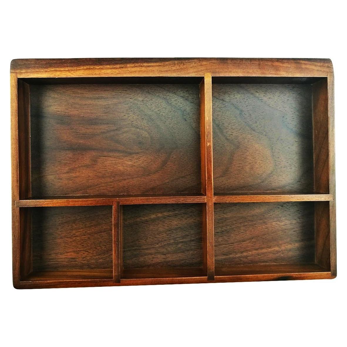 Organizador de Bandeja de Madera Winterworm 5 Compartimentos Negro