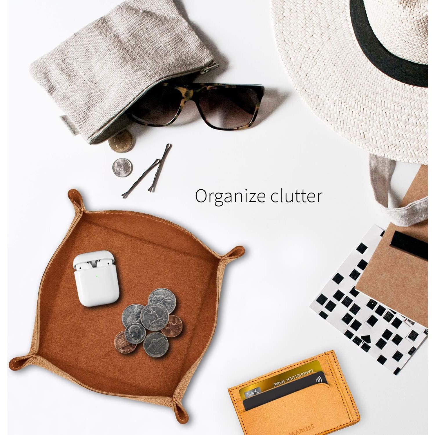 Organizador de bandeja de cuero Maruse italiano, 20x19cm, color cuerda