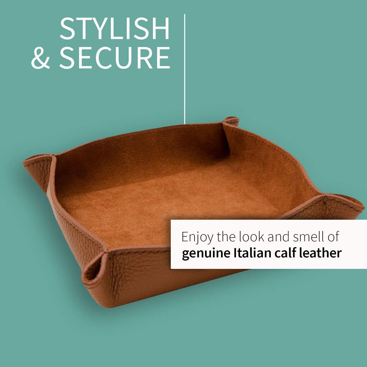 Organizador de bandeja de cuero Maruse italiano, 20x19cm, color cuerda