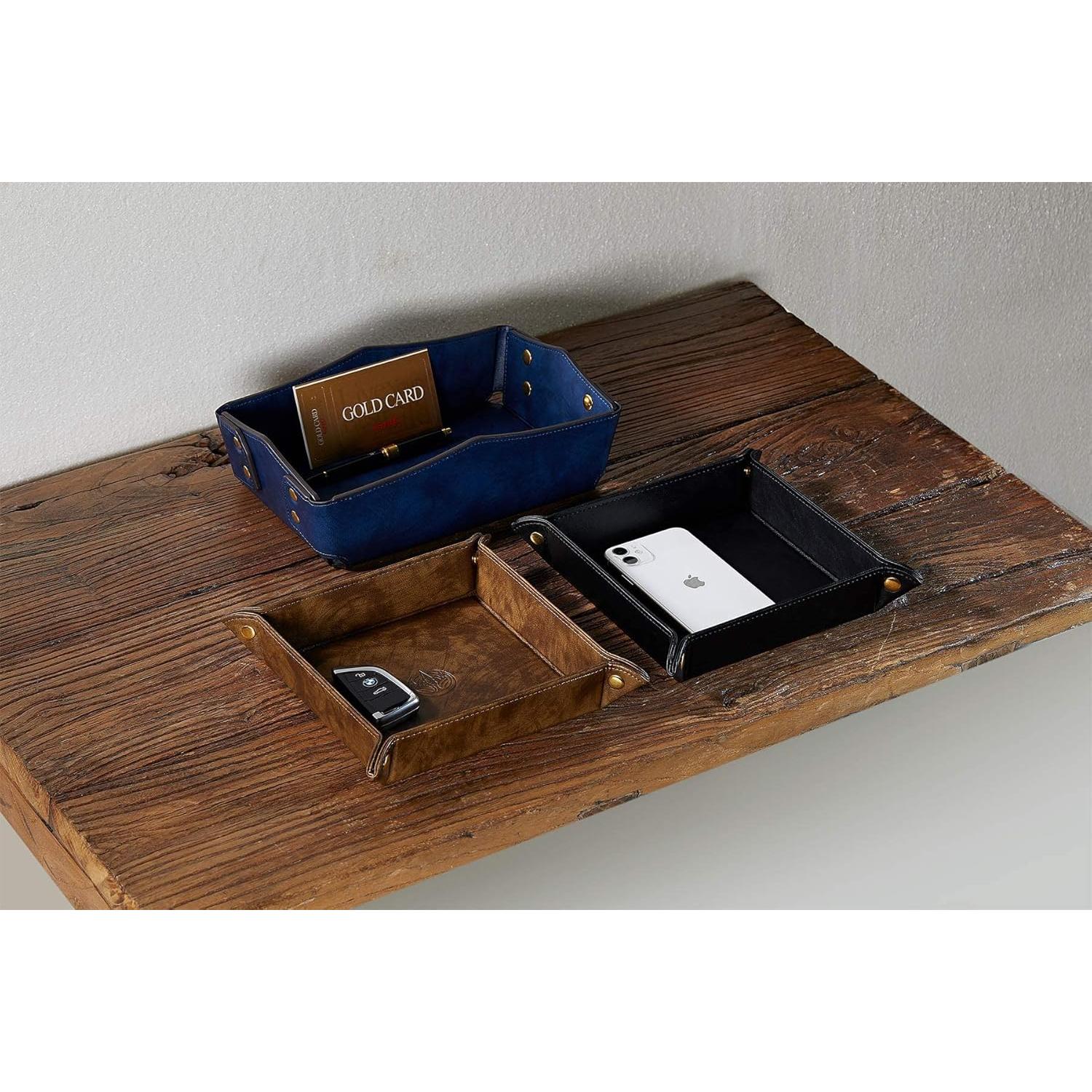 Bandeja Valet de Cuero PU OARIE Azul Oscuro 27.4x18.3cm