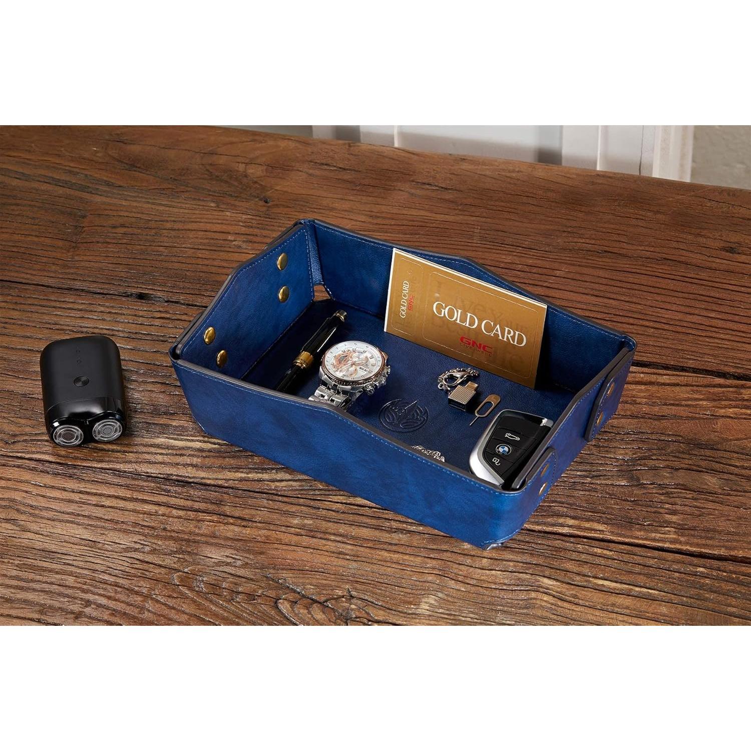 Bandeja Valet de Cuero PU OARIE Azul Oscuro 27.4x18.3cm