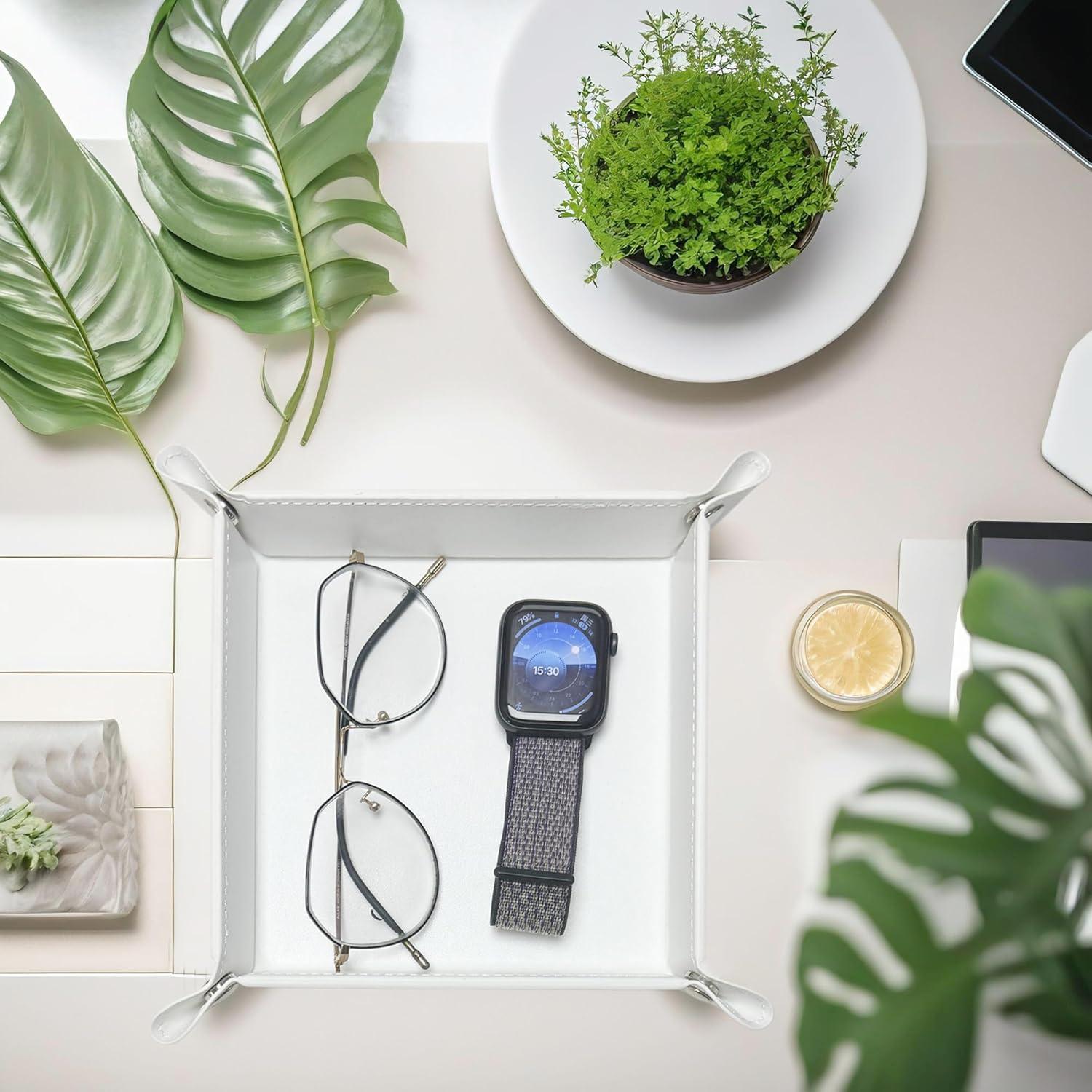 Bandeja de Valet UnionBasic Blanca 22.2x22.2 cm Cuero Sintético