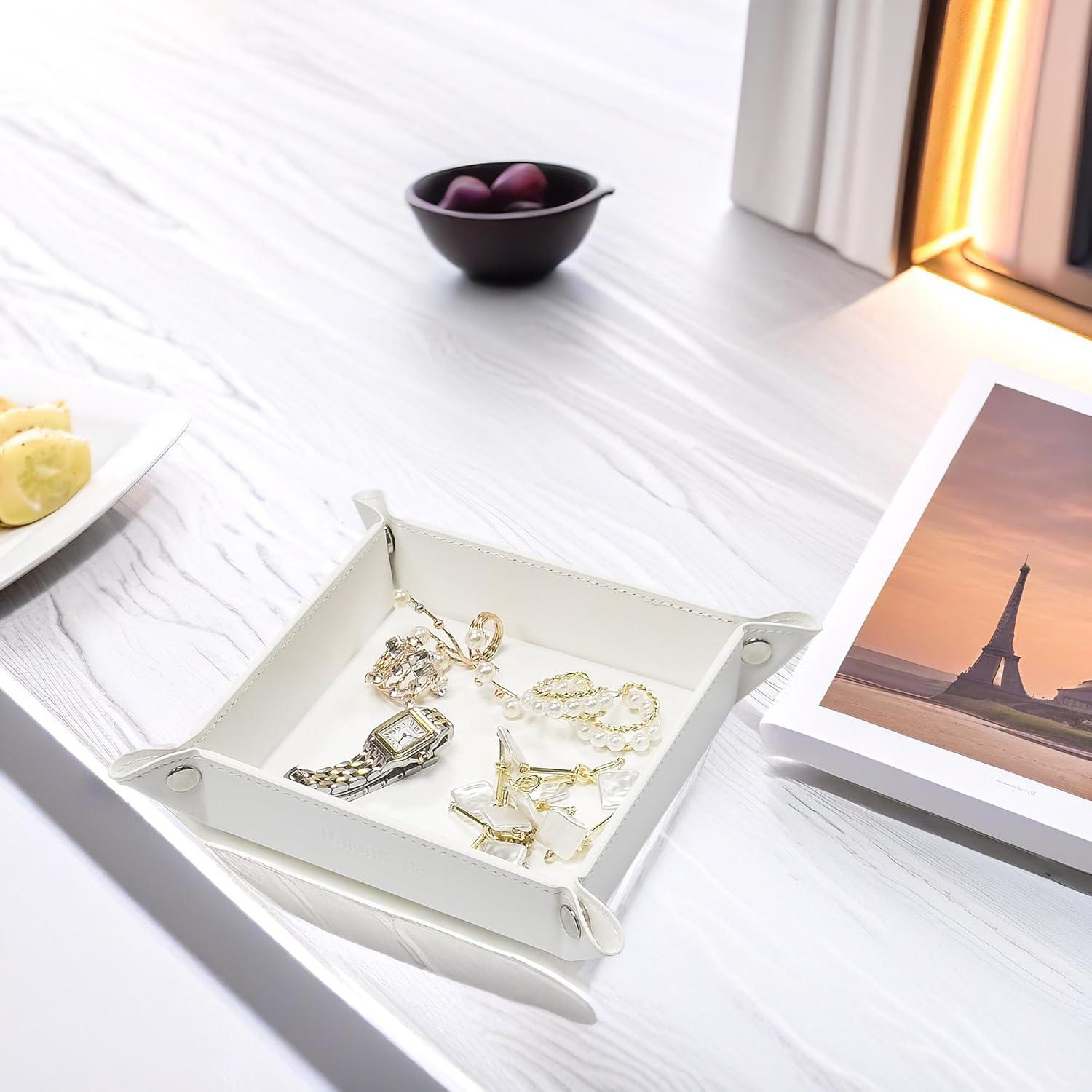 Bandeja de Valet UnionBasic Blanca 22.2x22.2 cm Cuero Sintético