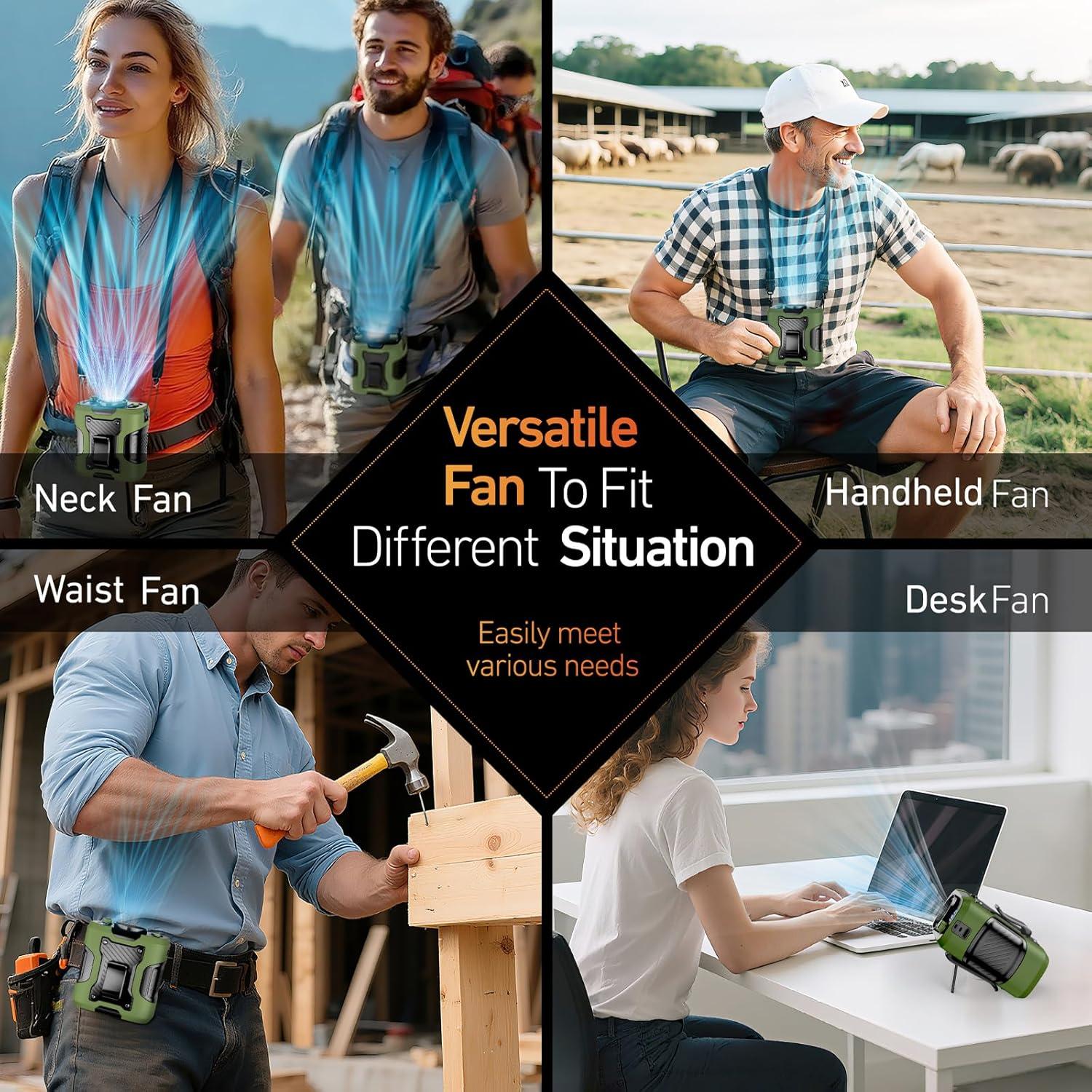 Ventilador de Cintura Portátil Enioem 20000mAh 100 Velocidades Verde