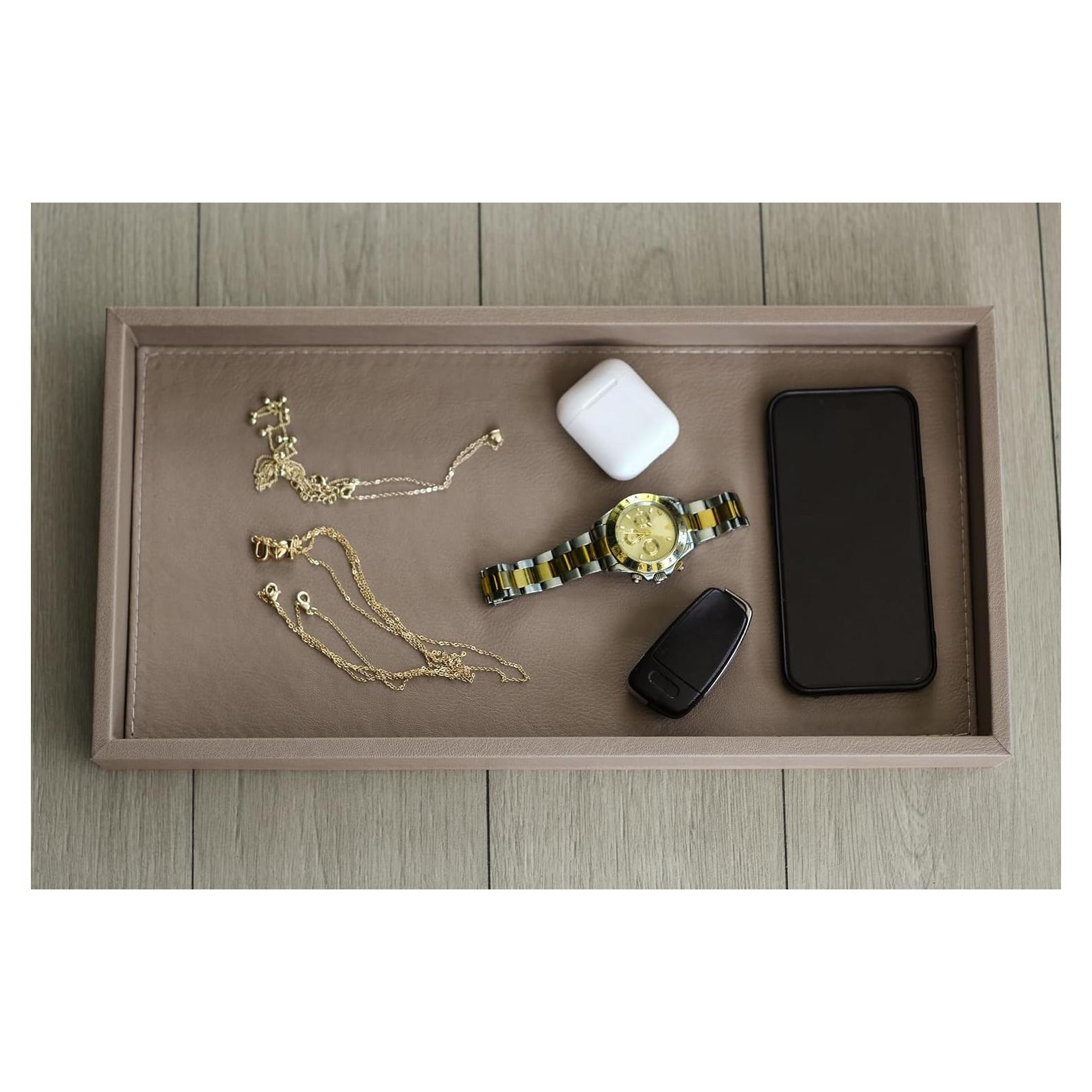 Bandeja de Cuero Sintético MOENA Camel Mate Grande - Organizador Multifuncional