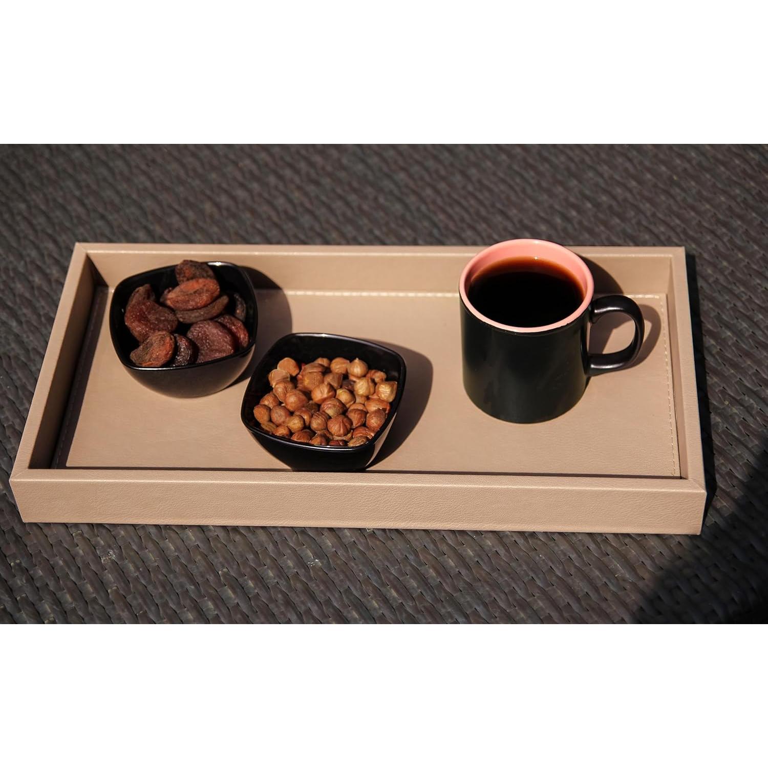 Bandeja de Cuero Sintético MOENA Camel Mate Grande - Organizador Multifuncional