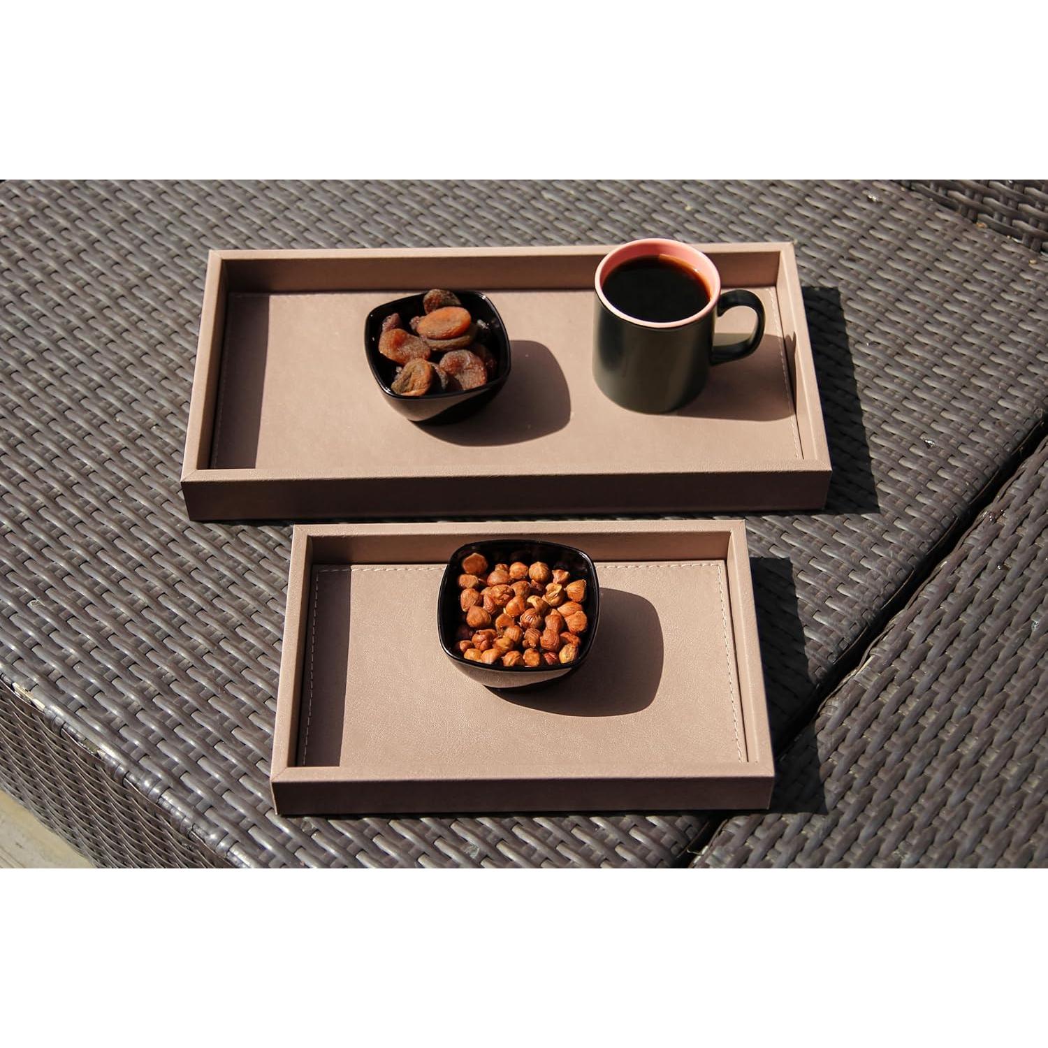 Bandeja de Cuero Sintético MOENA Camel Mate Grande - Organizador Multifuncional