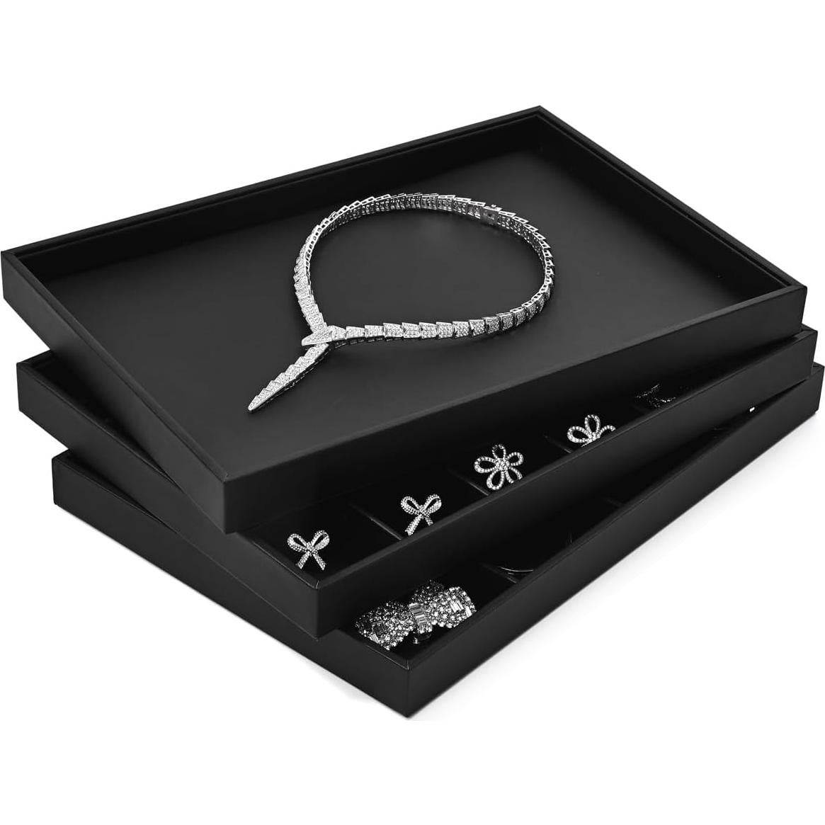 Bandeja de Joyería de Cuero PU Negro Woodten 35x24cm