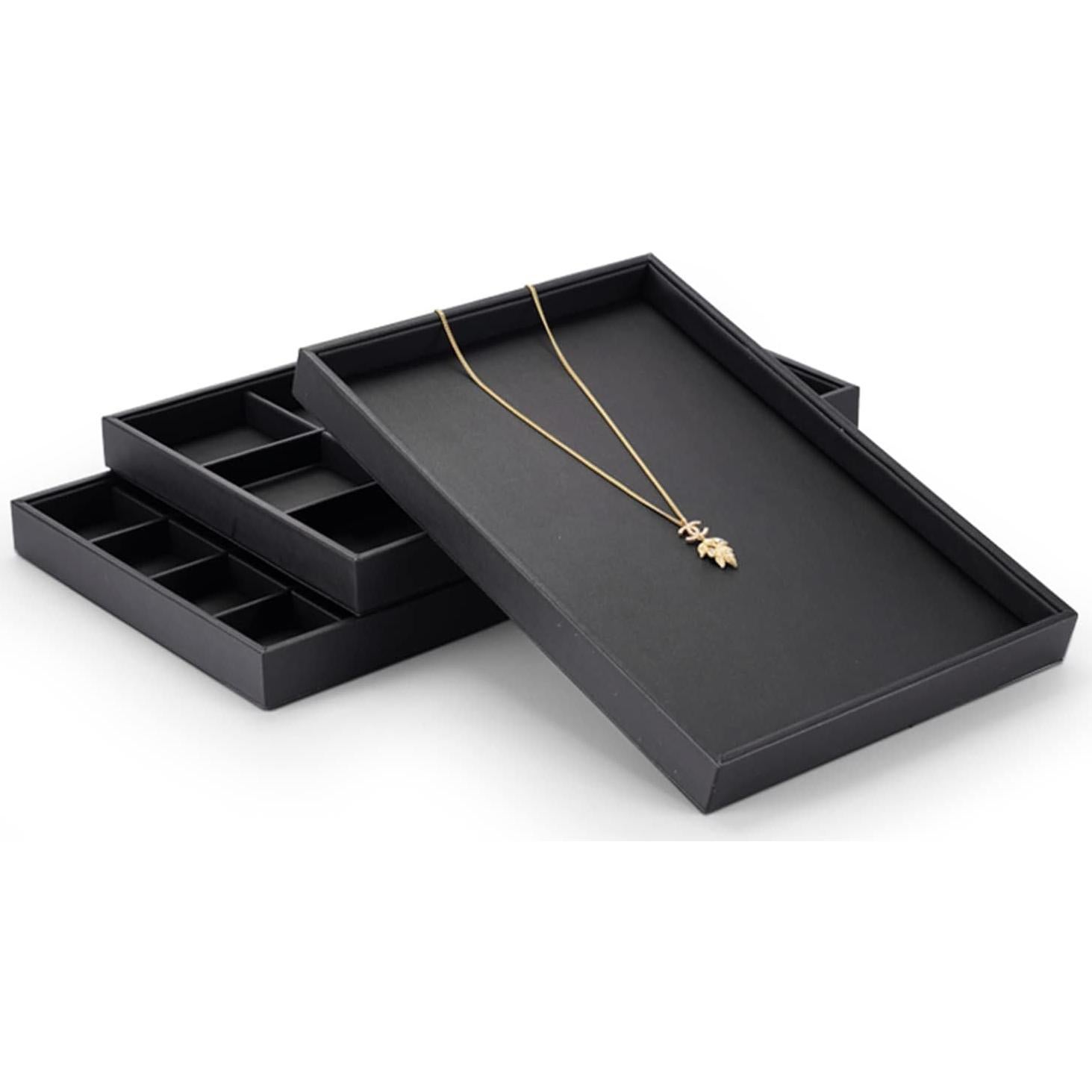 Bandeja de Joyería de Cuero PU Negro Woodten 35x24cm