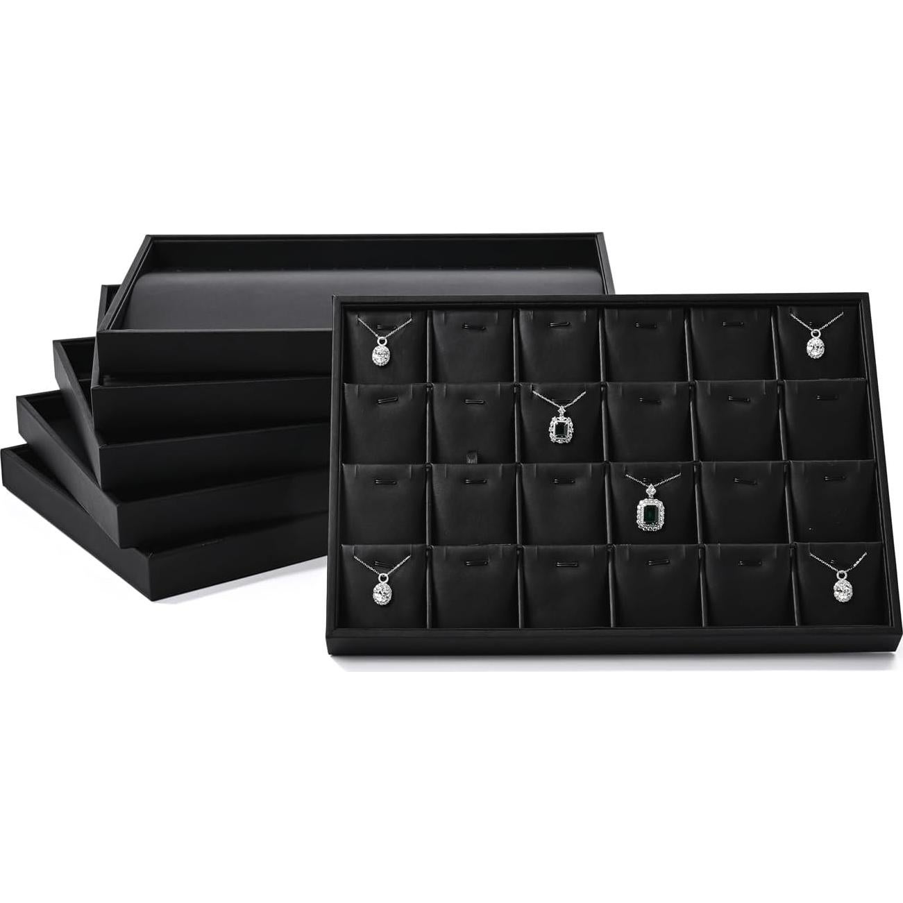 Bandeja de Joyería de Cuero PU Negro Woodten 35x24cm