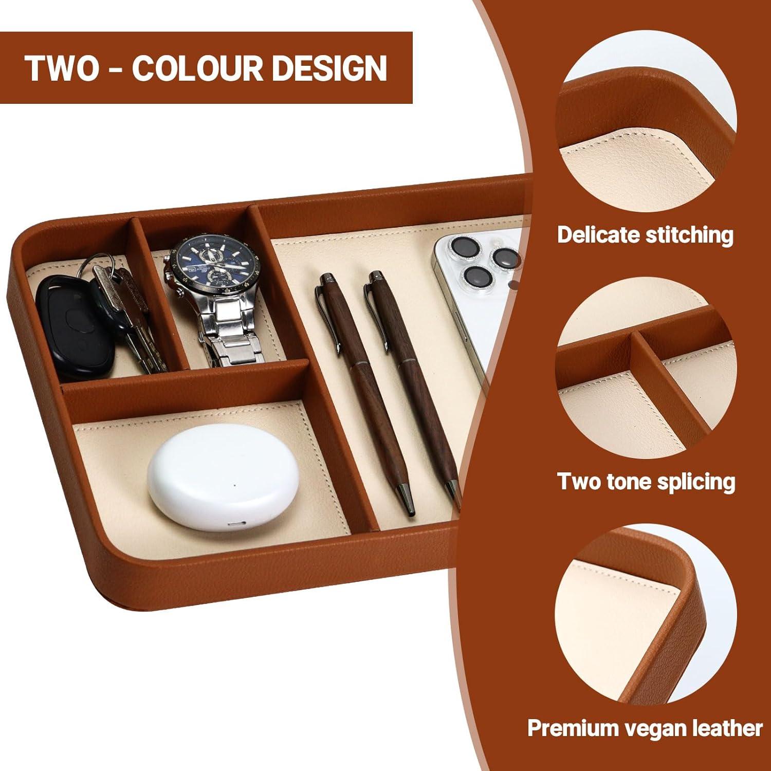 Bandeja Organizadora de Cuero PU Buqoo Marrón 4 Compartimentos