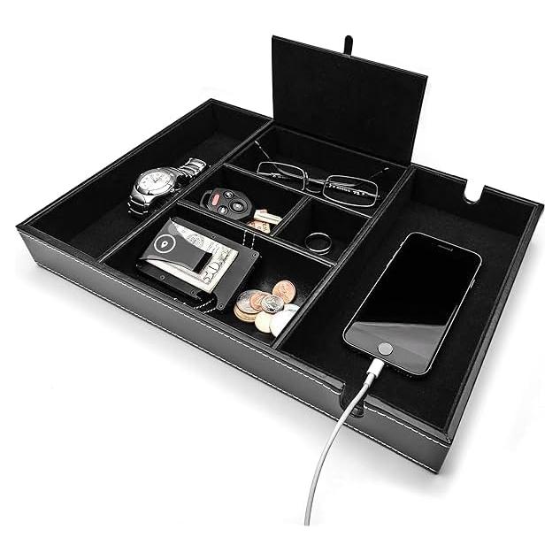 Organizador de Mesita de Noche Mantello Cuero Negro 34.9x24.4cm