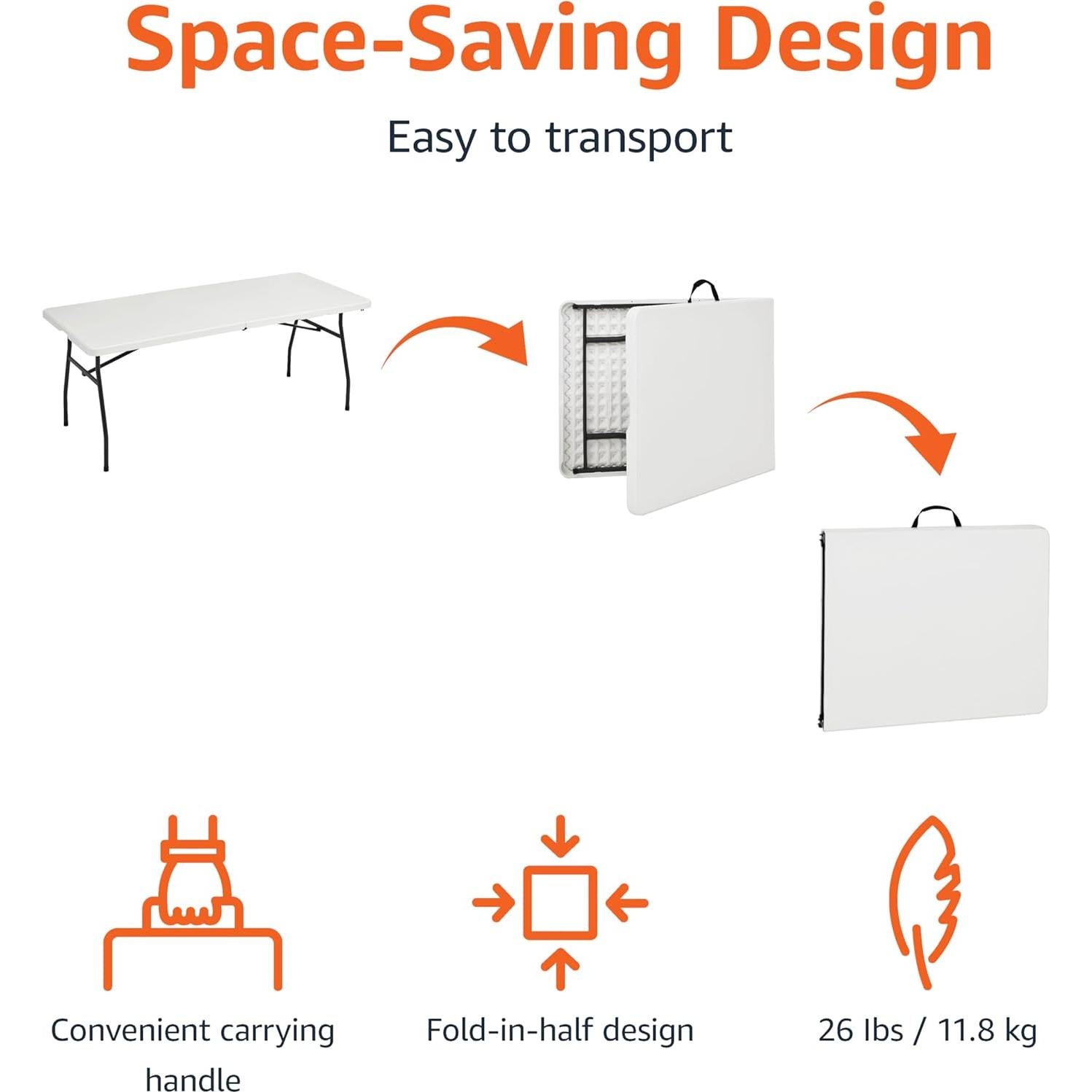Mesa Plegable Amazon Basics 1.83 m Blanca para Interior y Exterior