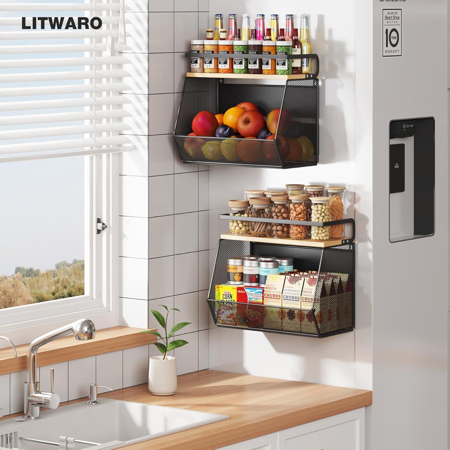 Estante Magnético para Nevera Litwaro con Parte de Bambú 35.1x17.3x30cm