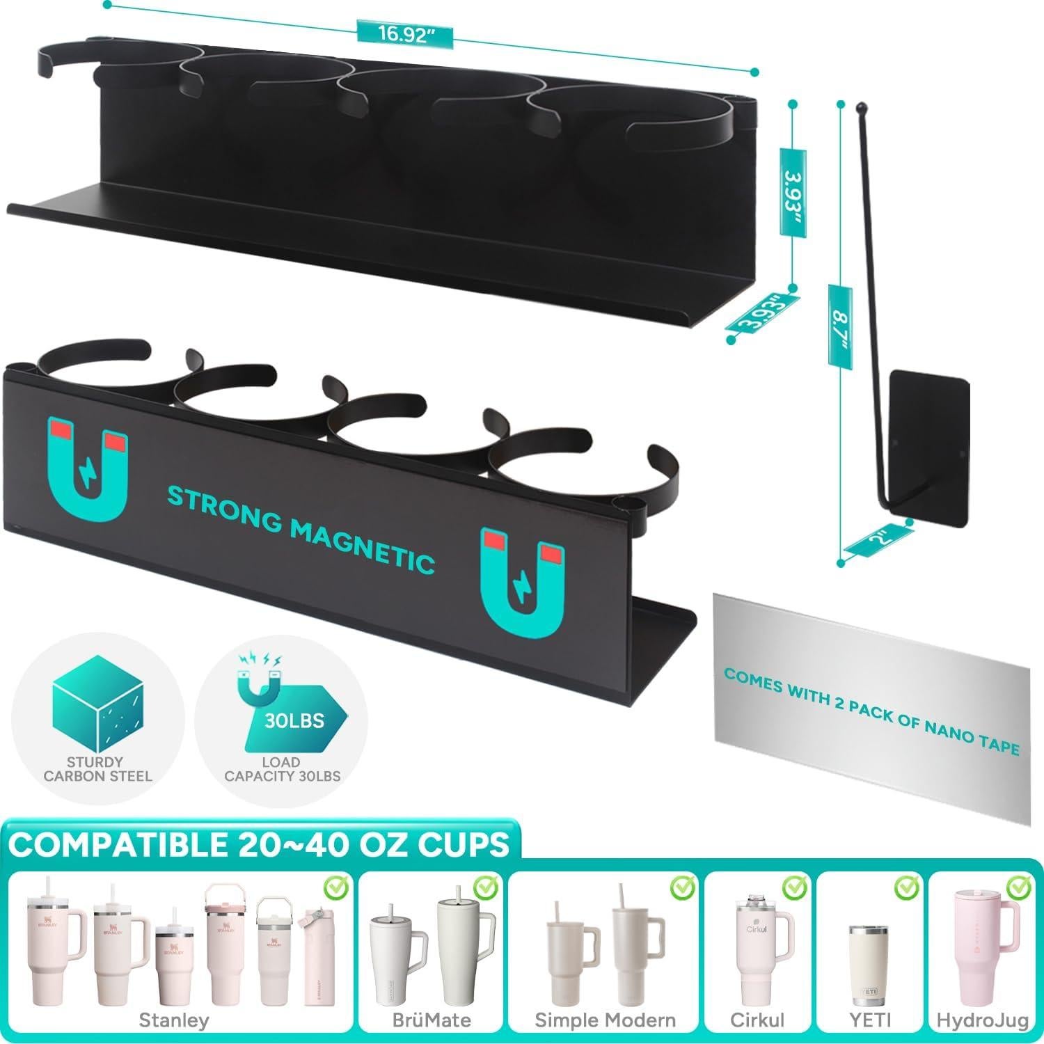 Soporte Magnético para Tazas Stanley 20/30/40 oz - Organizador Negro