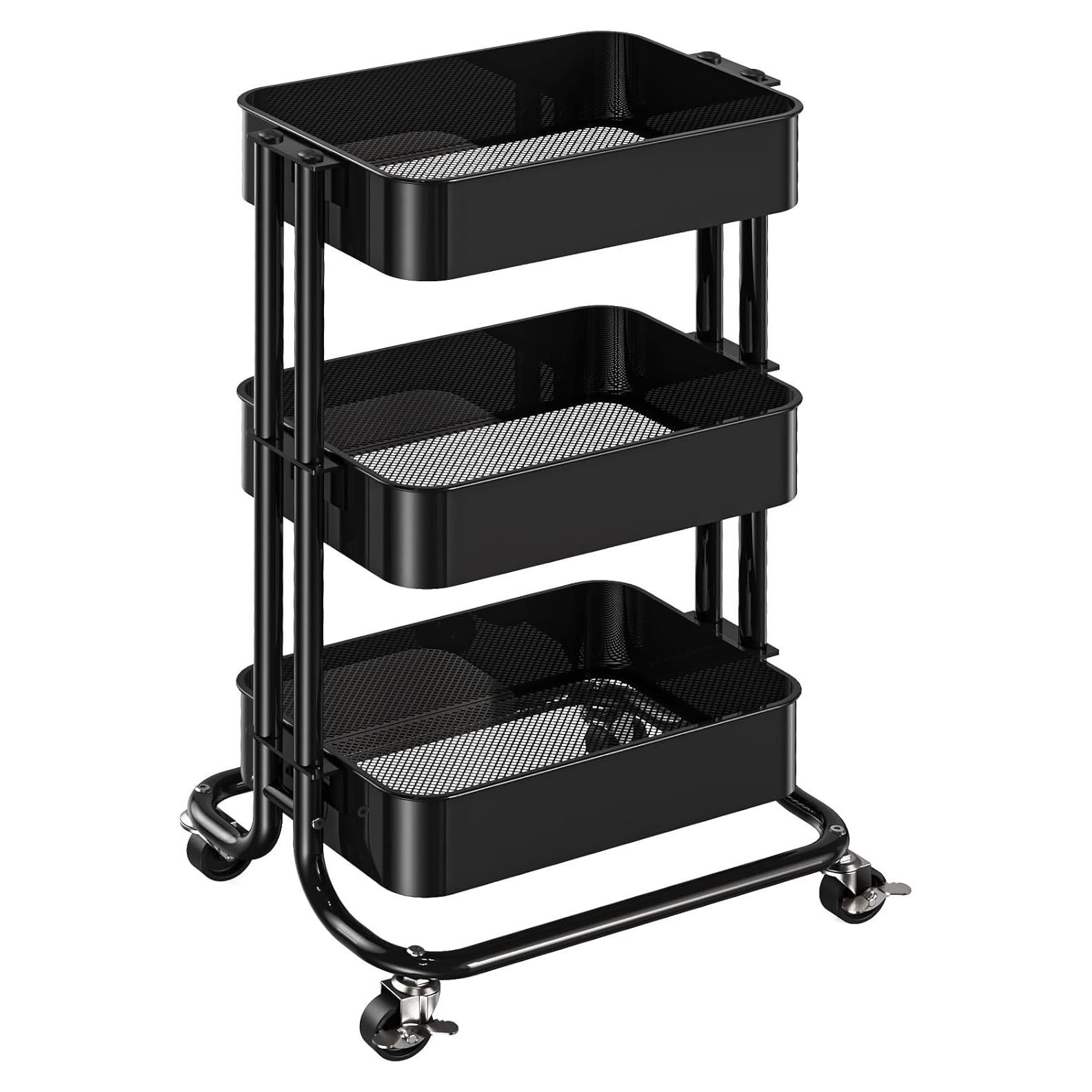 Carro de Almacenamiento Rodante Pipishell 3 Niveles Negro