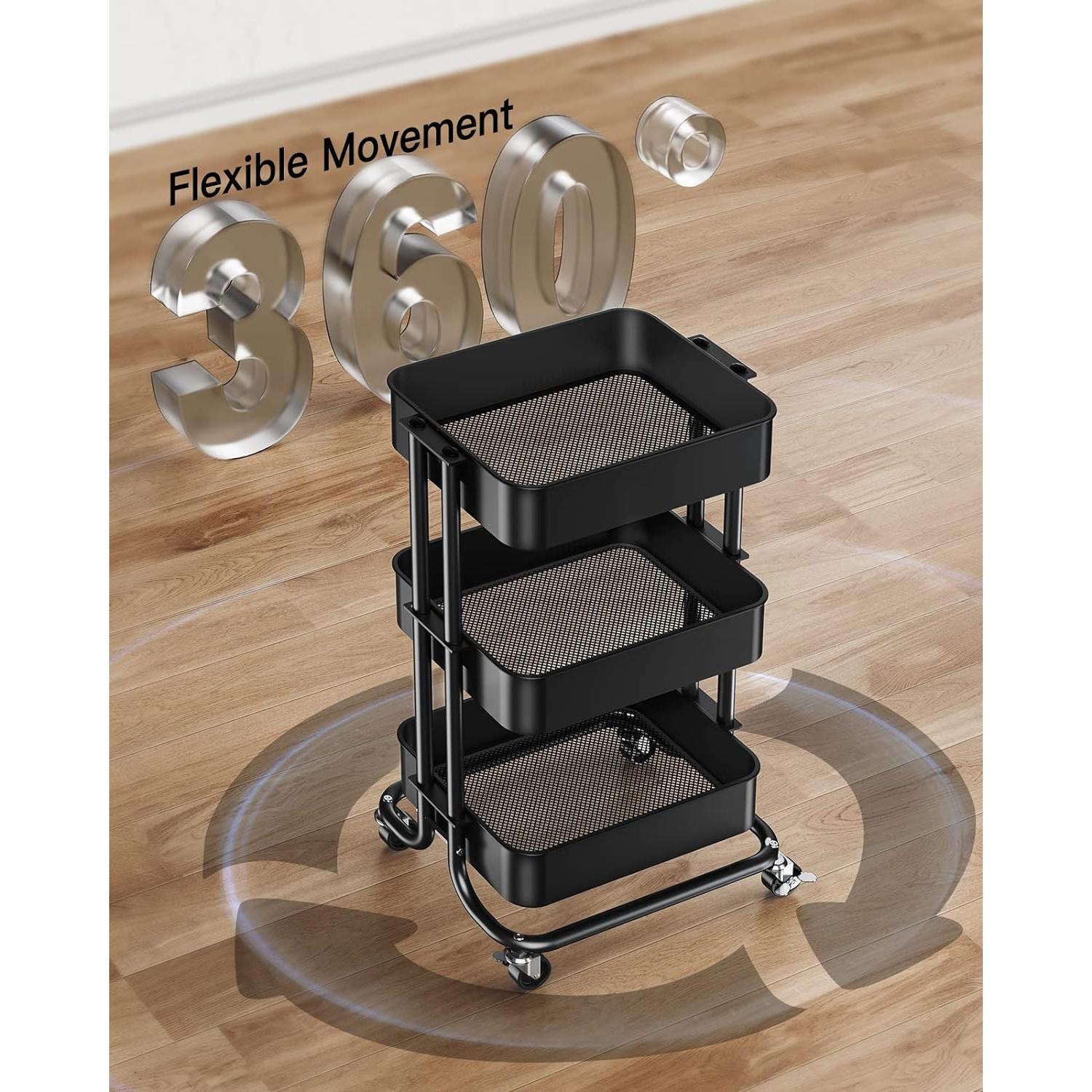 Carro de Almacenamiento Rodante Pipishell 3 Niveles Negro