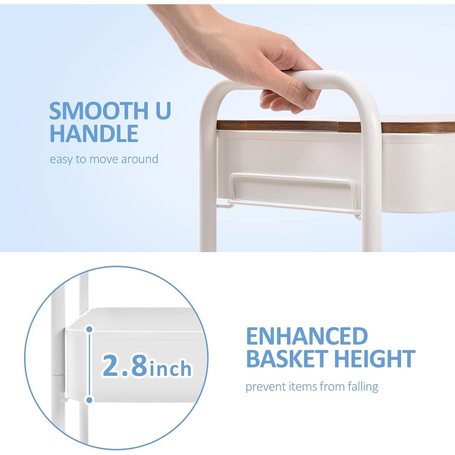 Carro Rodante TOOLF de 3 Niveles Blanco, Metal y Madera