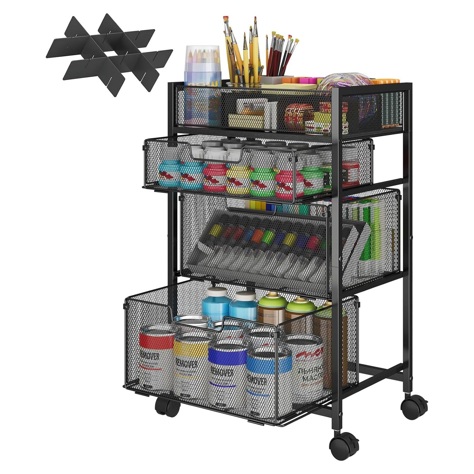Carro Organizador Rodante Hayexiha 4 Niveles 3 Cajones Negro