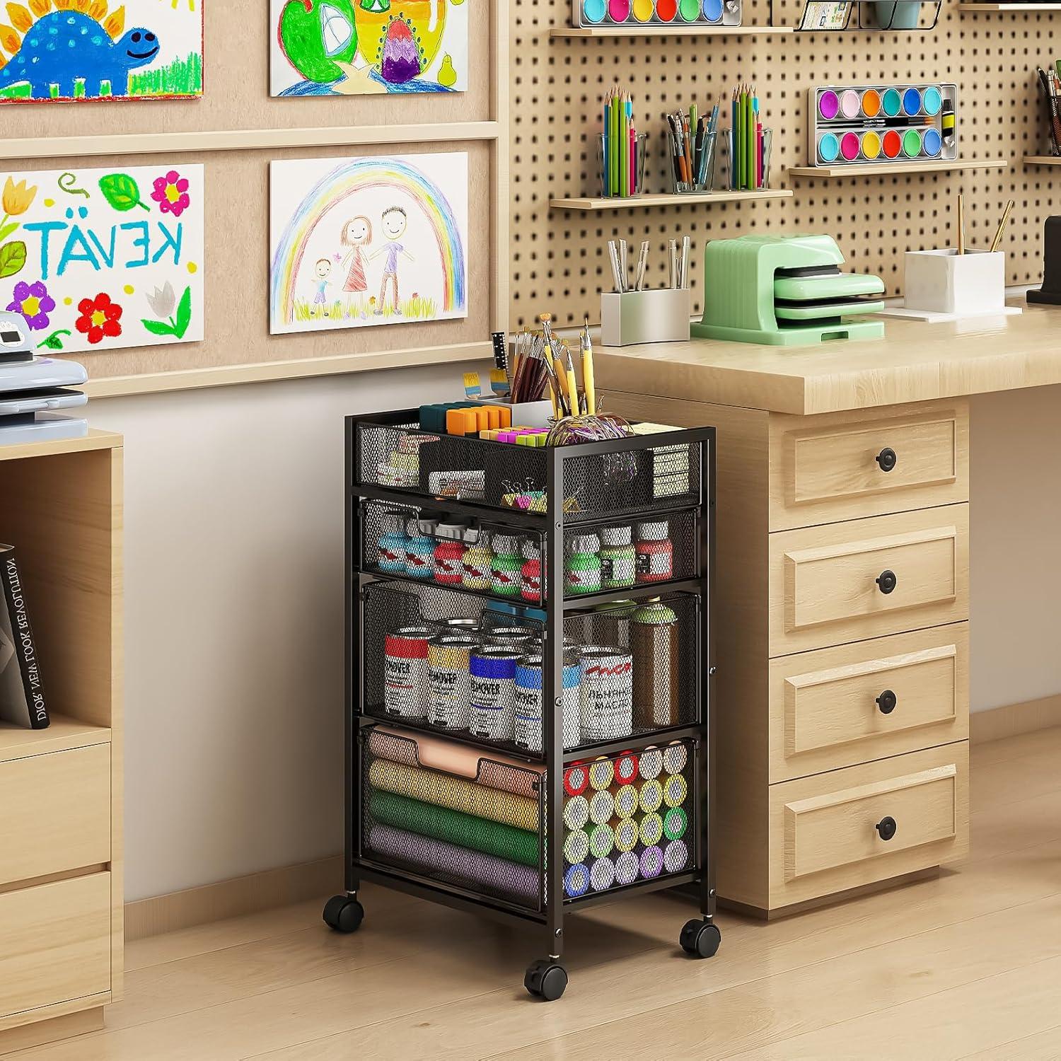 Carro Organizador Rodante Hayexiha 4 Niveles 3 Cajones Negro