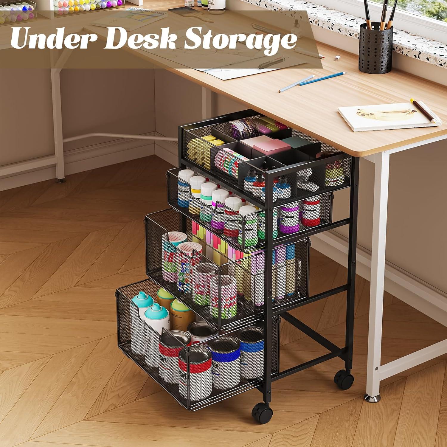 Carro Organizador Rodante Hayexiha 4 Niveles 3 Cajones Negro