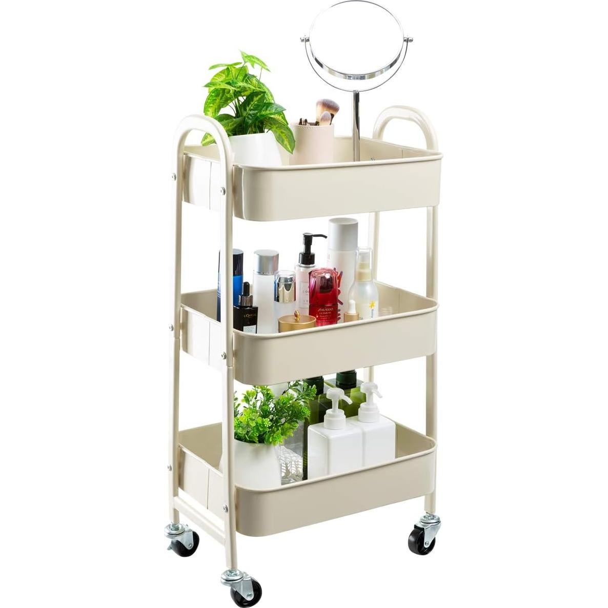 Carro de Maquillaje AGTEK Beige 3 Niveles Rodante Metal 69.85 cm