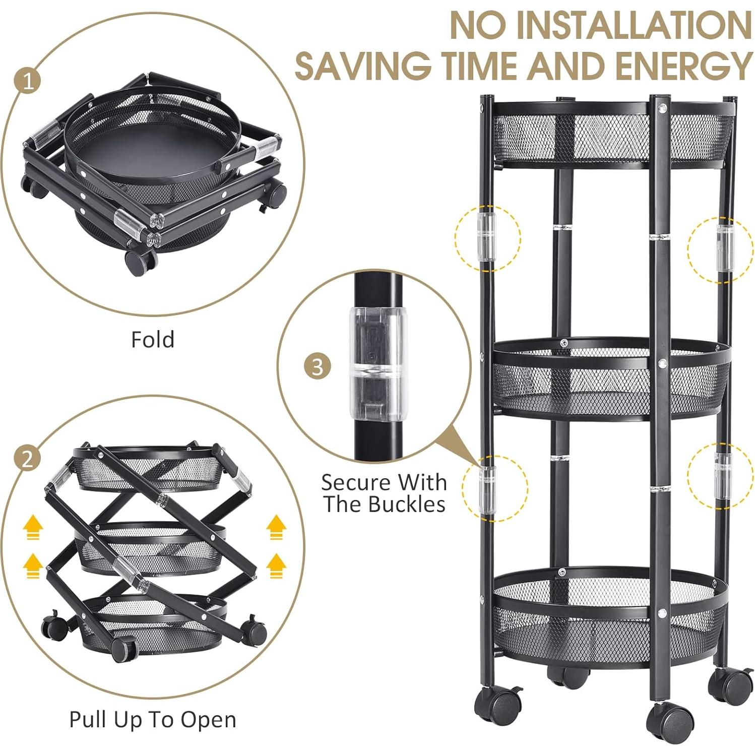Carro Rodante Plegable TOOLF 3 Niveles Negro Organizador