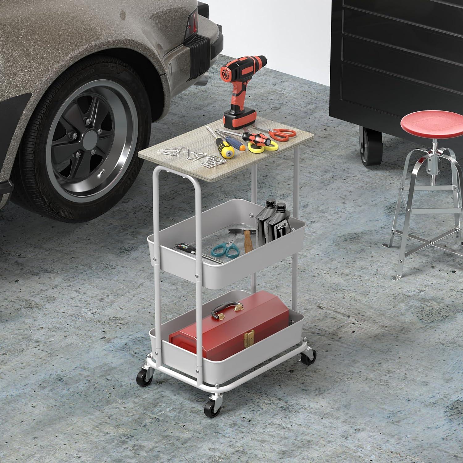 Carro de Almacenamiento Rodante Simple Houseware 2 Niveles Arce