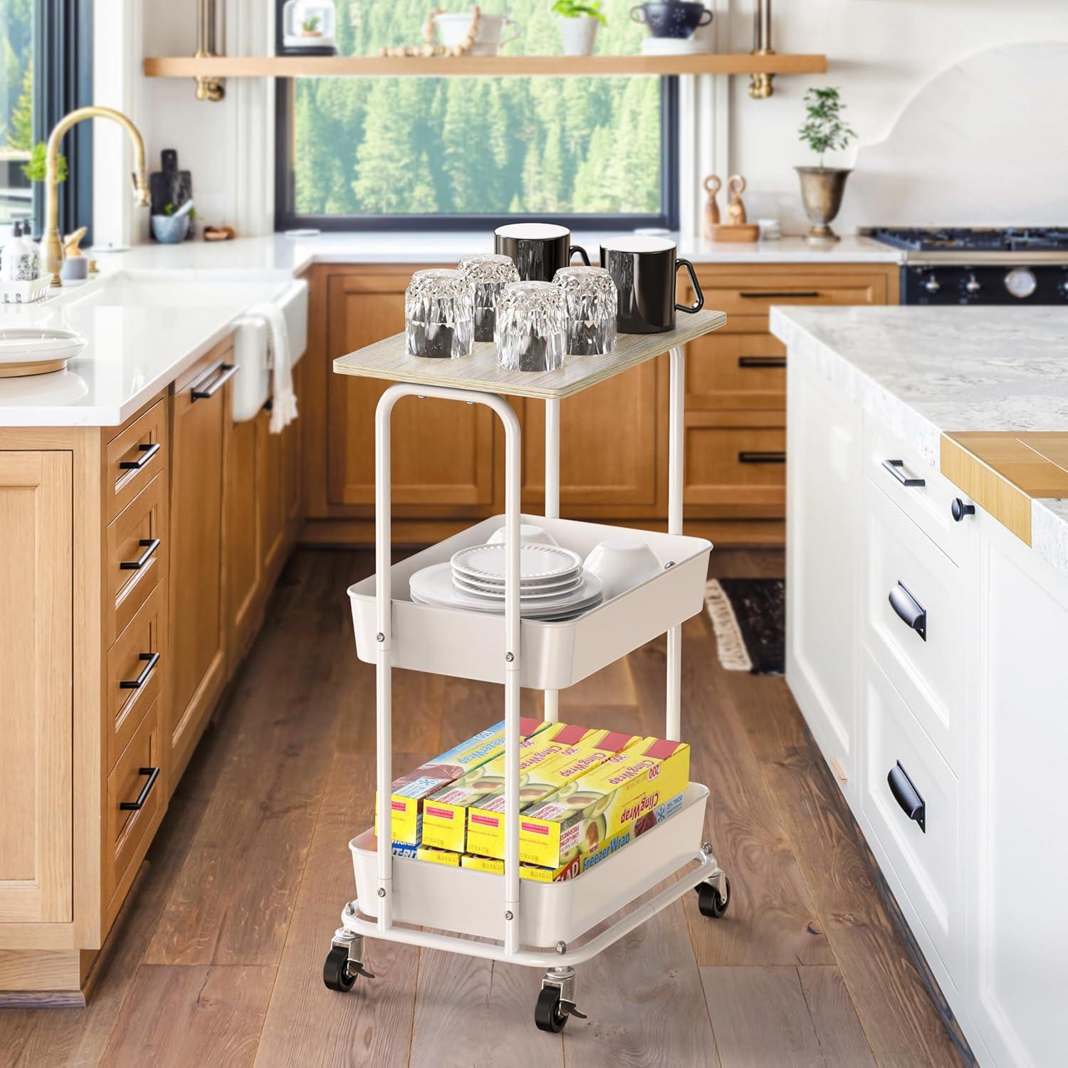 Carro de Almacenamiento Rodante Simple Houseware 2 Niveles Arce