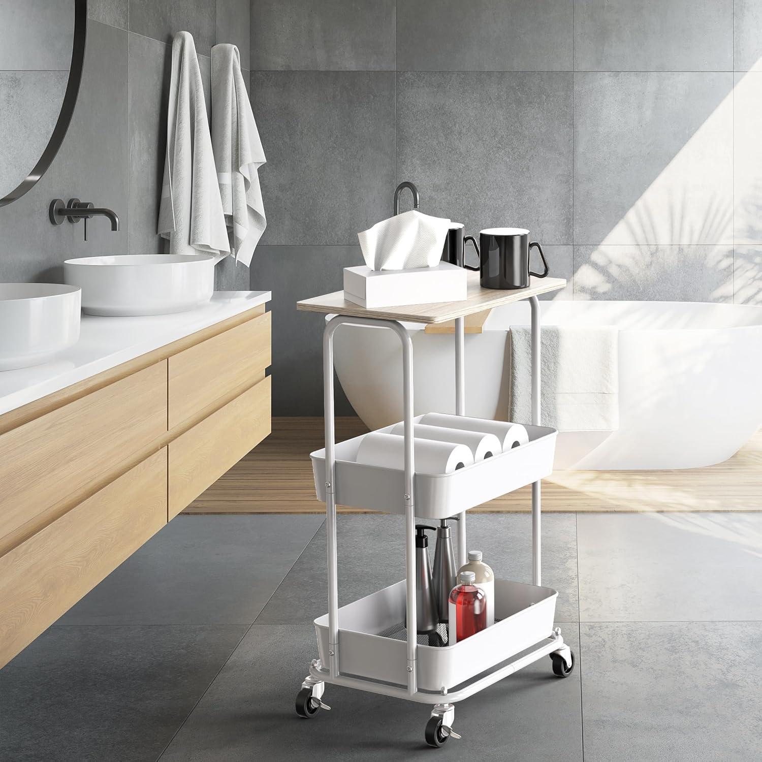 Carro de Almacenamiento Rodante Simple Houseware 2 Niveles Arce