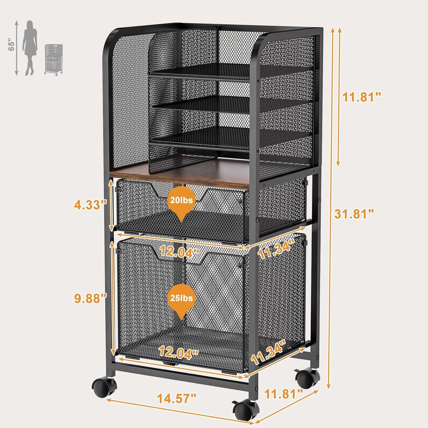 Carro de Archivo Rodante Feyejade 6 Niveles con 2 Cajones