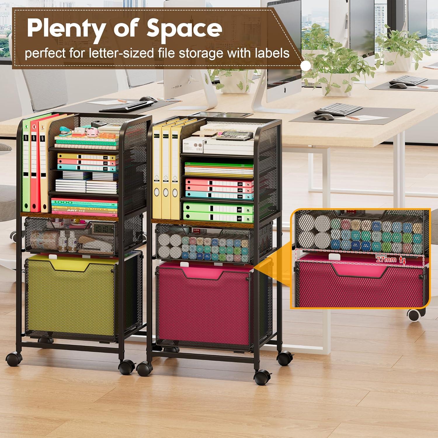 Carro de Archivo Rodante Feyejade 6 Niveles con 2 Cajones