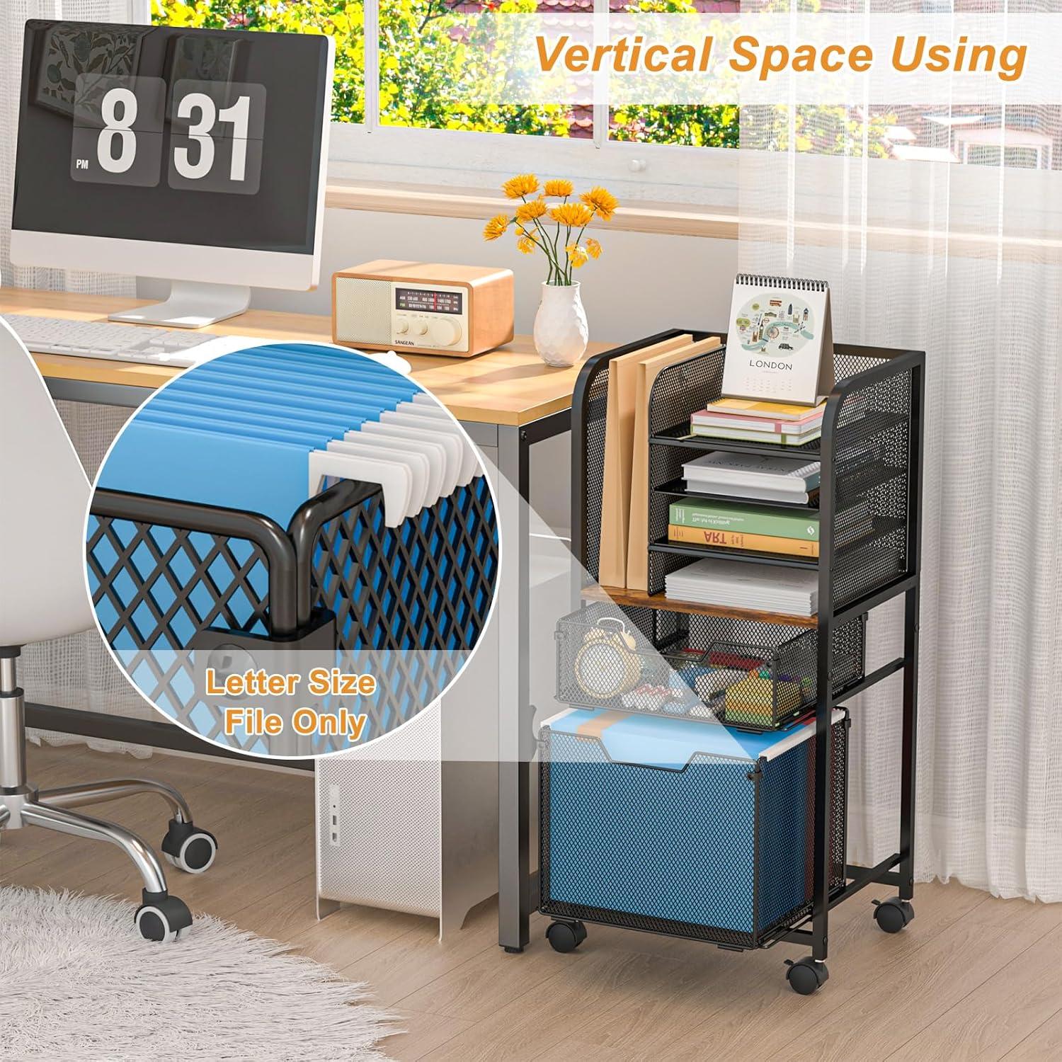 Carro de Archivo Rodante Feyejade 6 Niveles con 2 Cajones