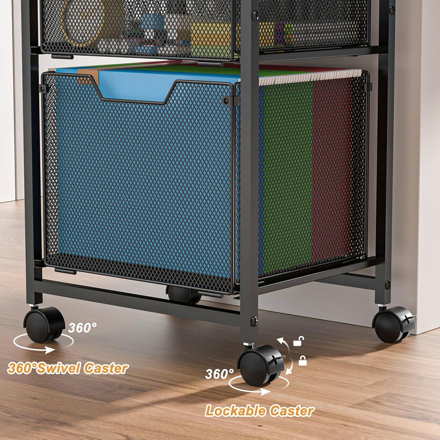 Carro de Archivo Rodante Feyejade 6 Niveles con 2 Cajones