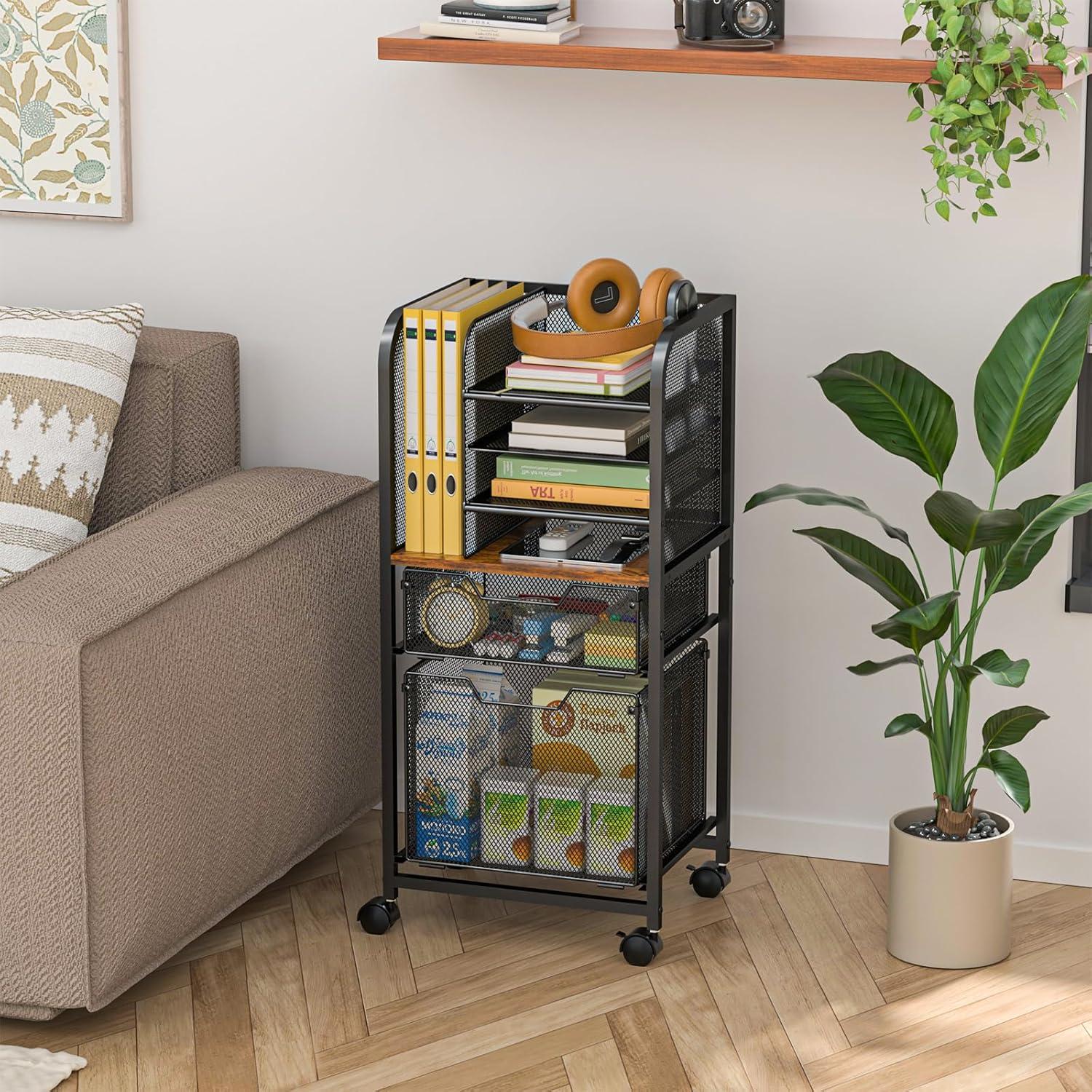 Carro de Archivo Rodante Feyejade 6 Niveles con 2 Cajones